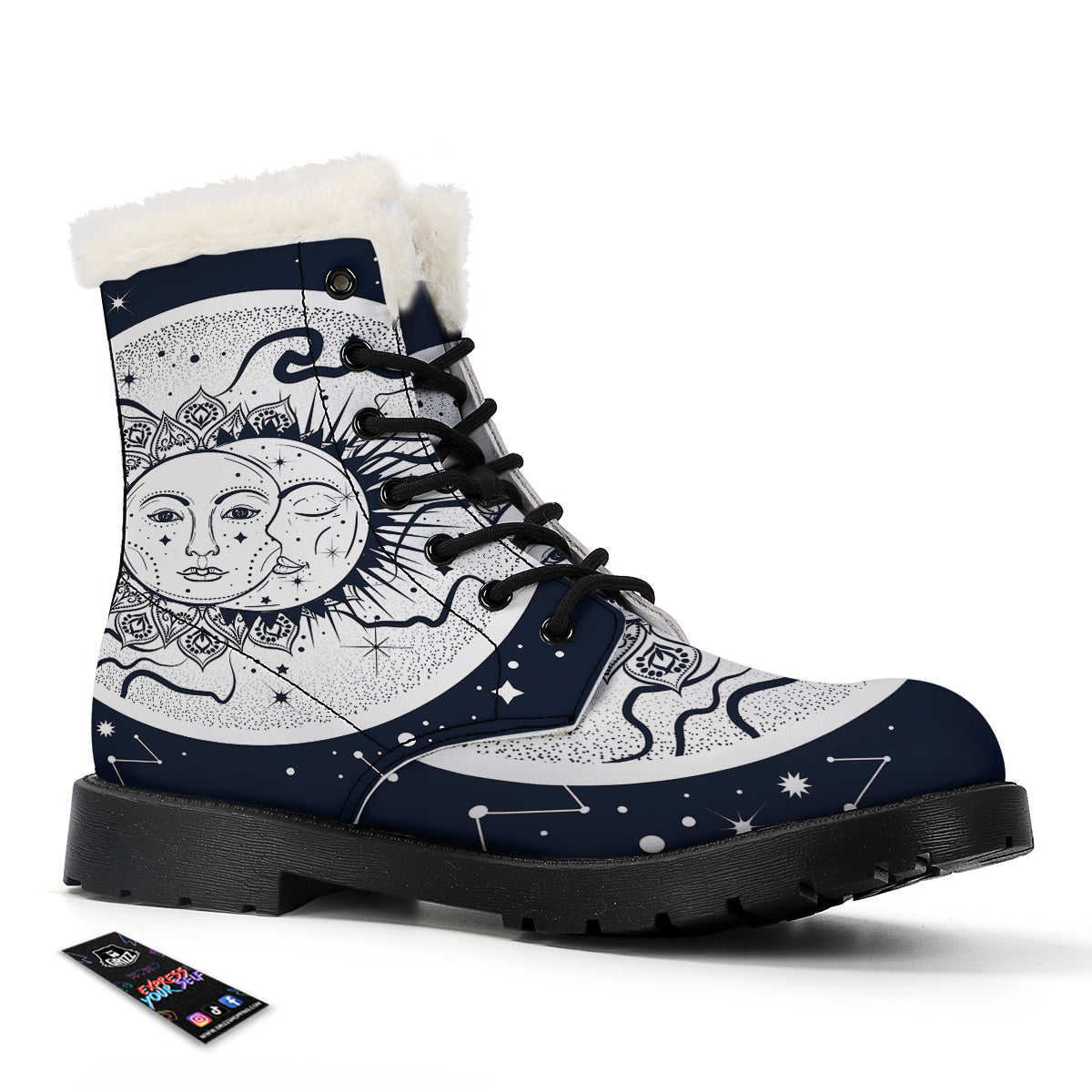 Sun And Moon Bohemian Celestial Print Winter Boots-grizzshop