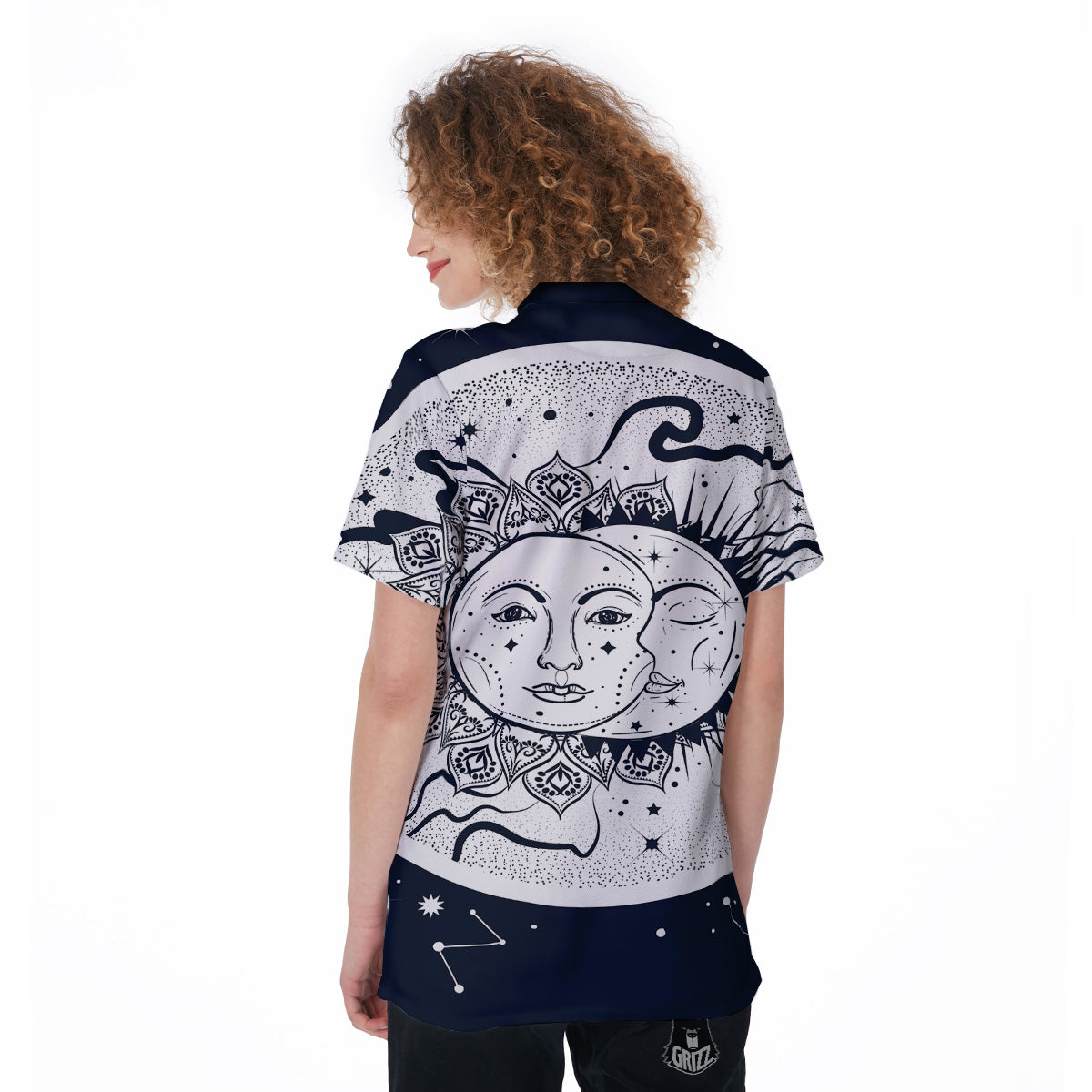 Sun And Moon Bohemian Celestial Print Women's Golf Shirts-grizzshop