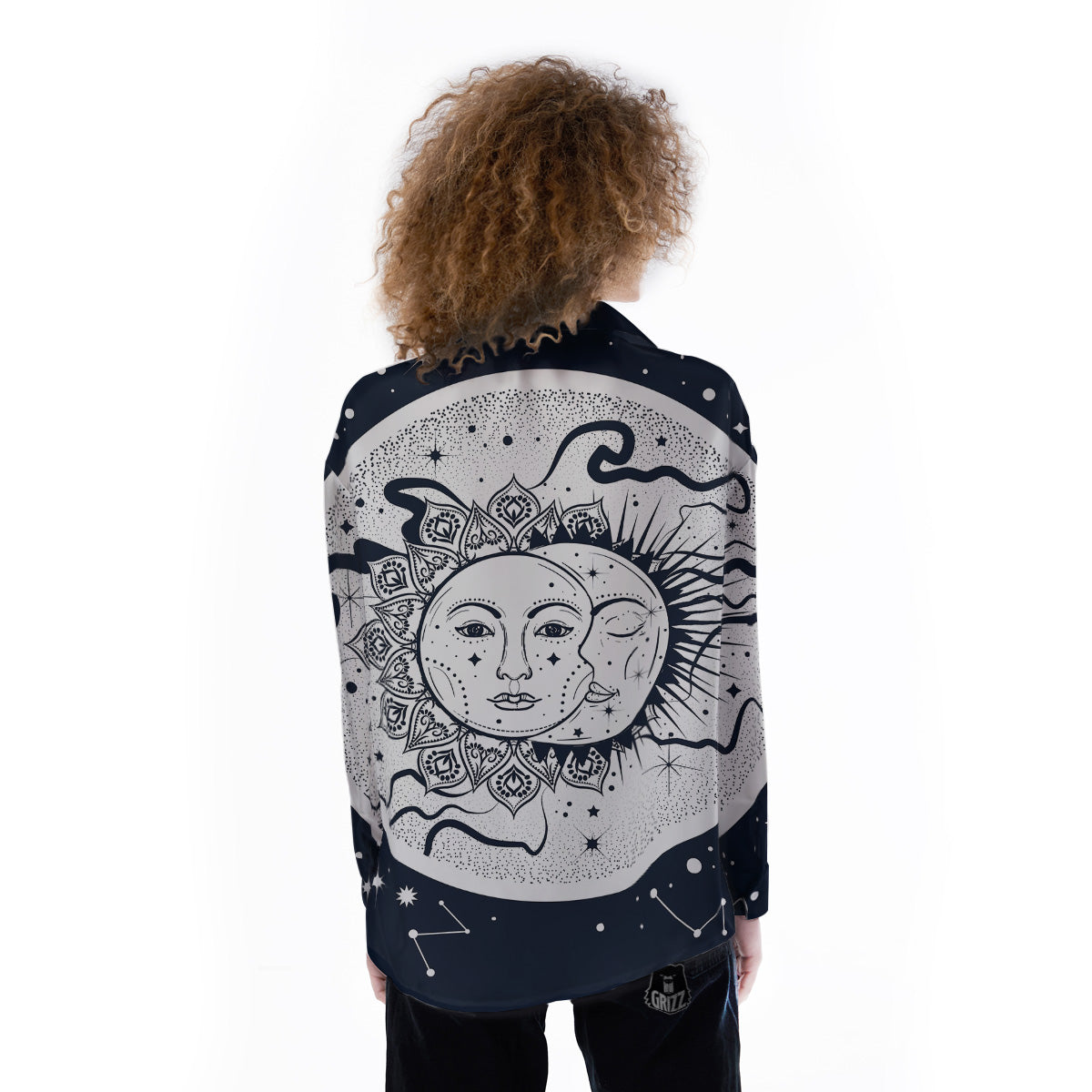 Sun And Moon Bohemian Celestial Print Women's Long Sleeve Shirts-grizzshop