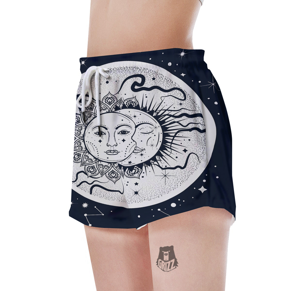 Sun And Moon Bohemian Celestial Print Women's Shorts-grizzshop