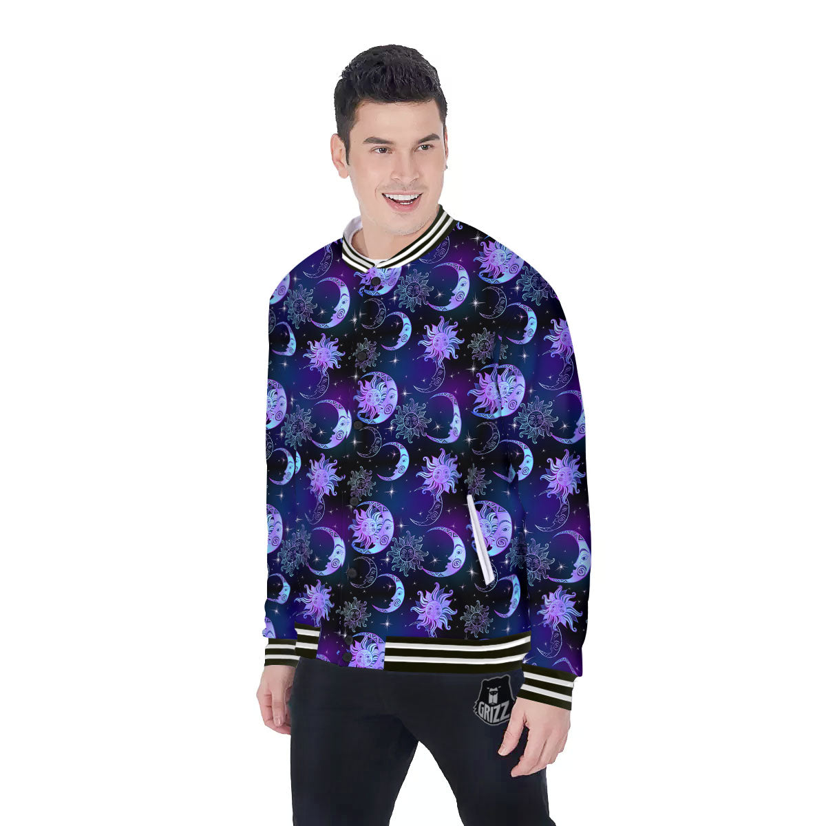 Sun And Moon Galaxy Celestial Print Baseball Jacket-grizzshop
