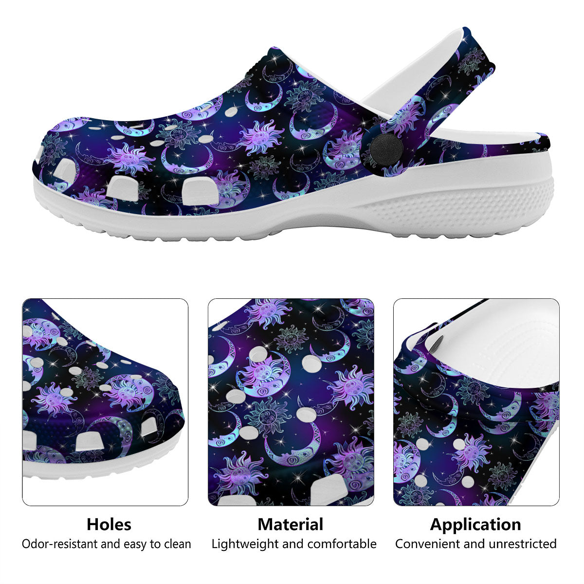 Sun And Moon Galaxy Celestial Print Clog-grizzshop
