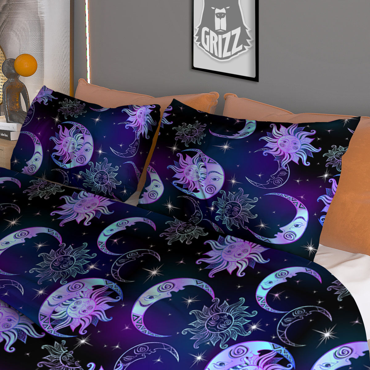Sun And Moon Galaxy Celestial Print Duvet Cover Bedding Set
