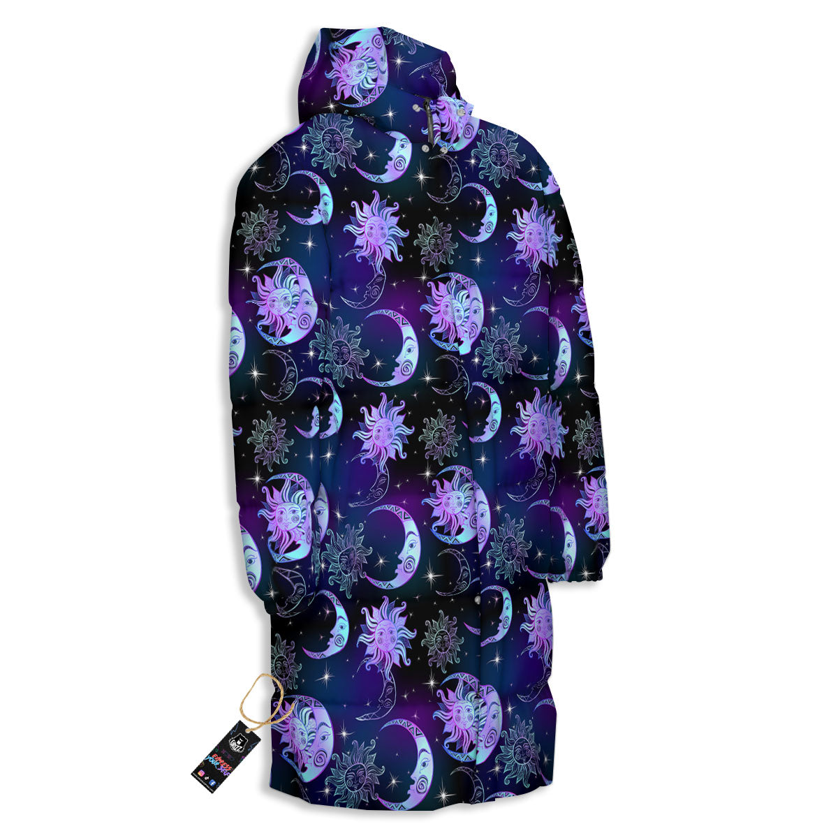 Sun And Moon Galaxy Celestial Print Long Down Jacket-grizzshop
