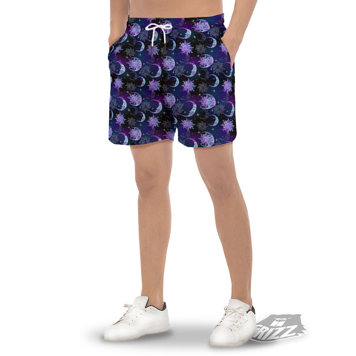 Sun And Moon Galaxy Celestial Print Men's Gym Shorts-grizzshop