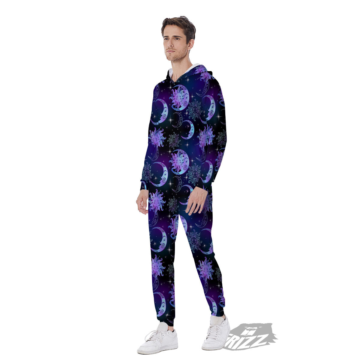 Sun And Moon Galaxy Celestial Print Men's Jumpsuit-grizzshop