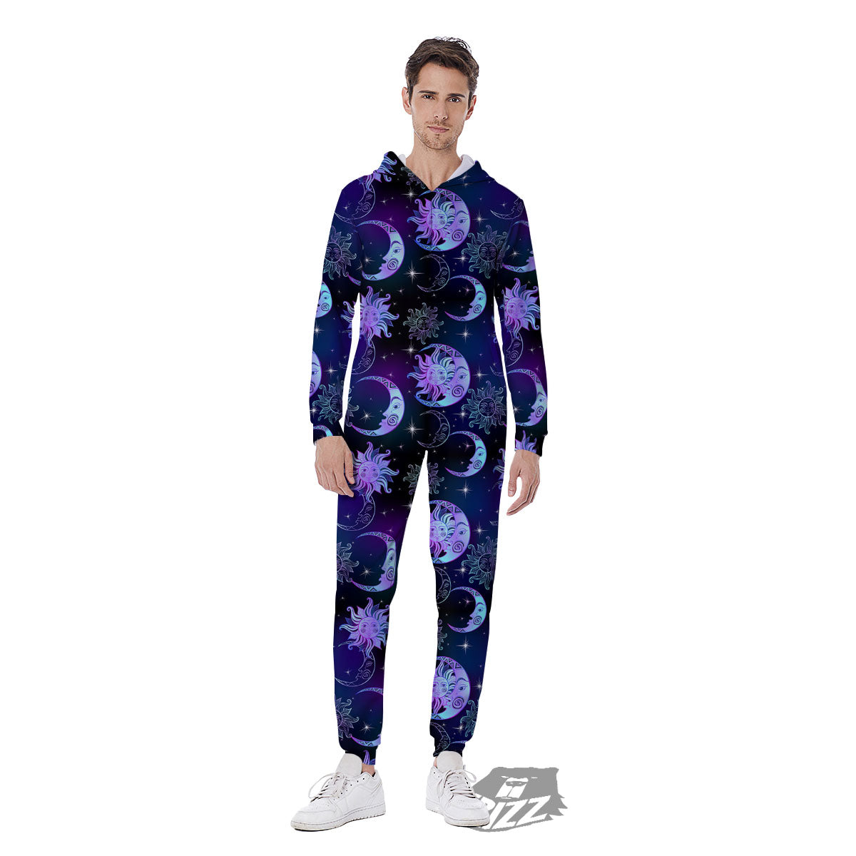 Sun And Moon Galaxy Celestial Print Men's Jumpsuit-grizzshop