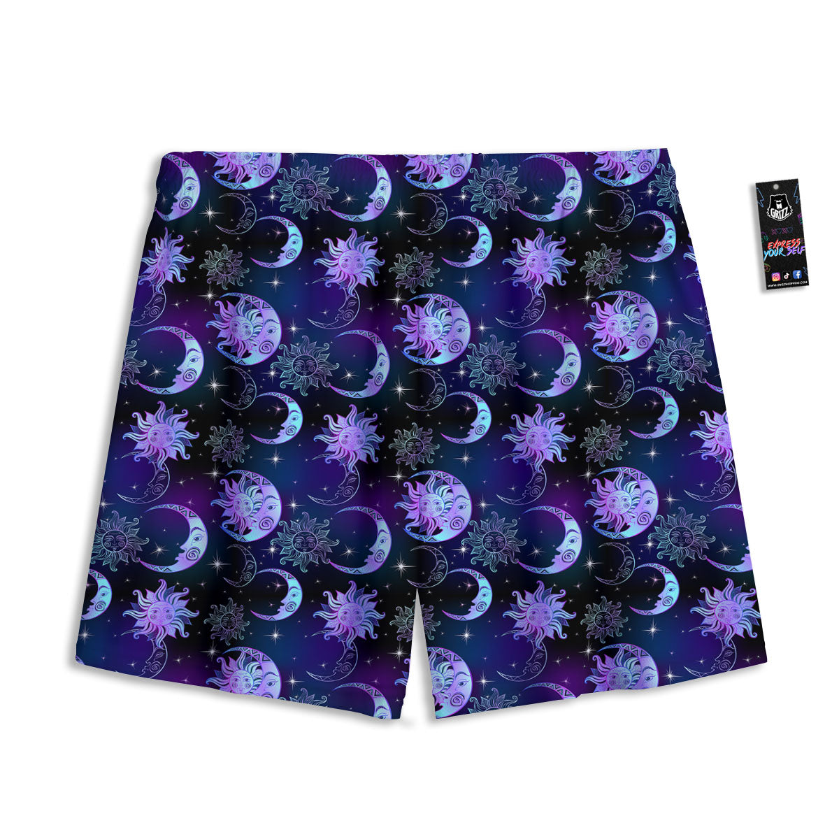 Sun And Moon Galaxy Celestial Print Mesh Shorts