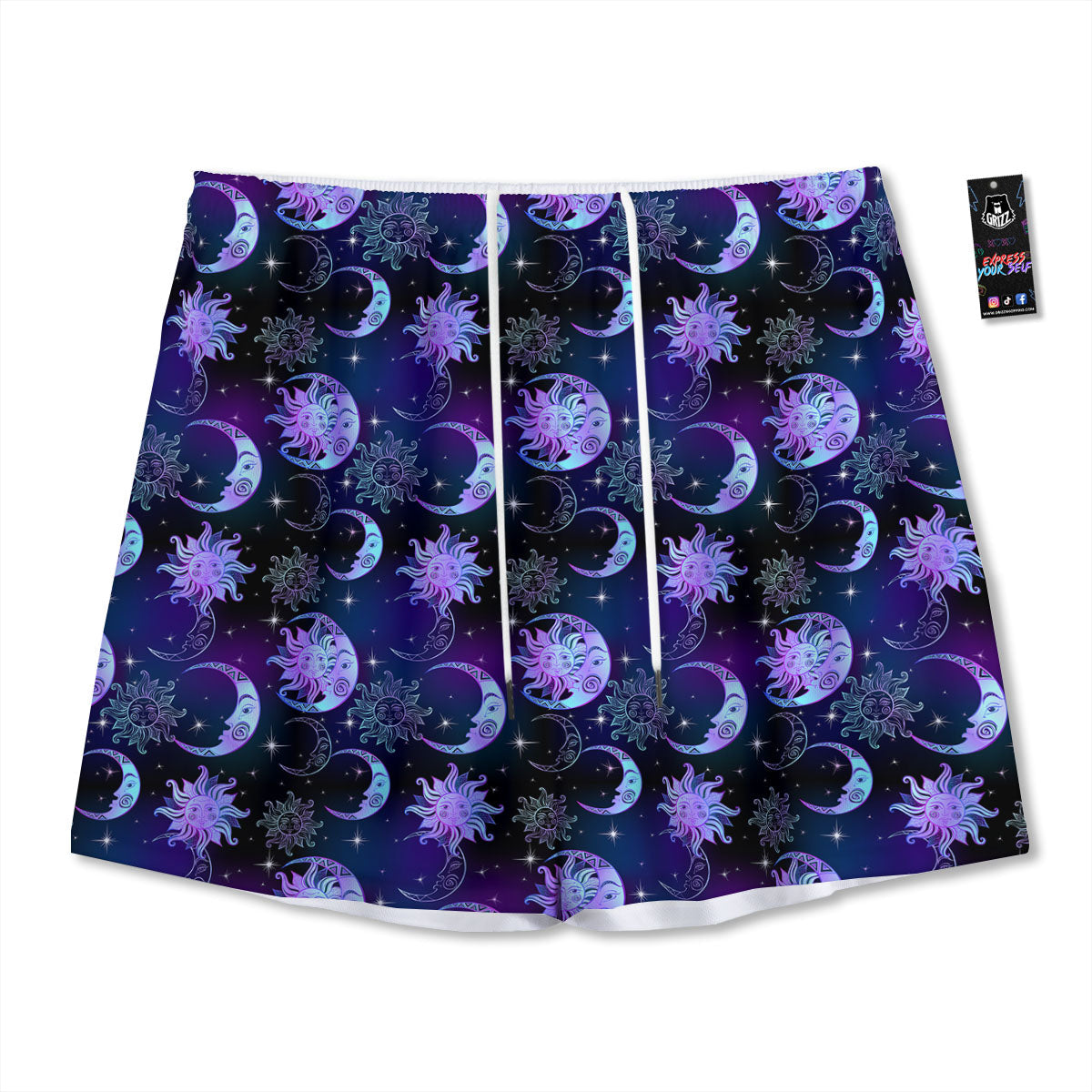 Sun And Moon Galaxy Celestial Print Mesh Shorts