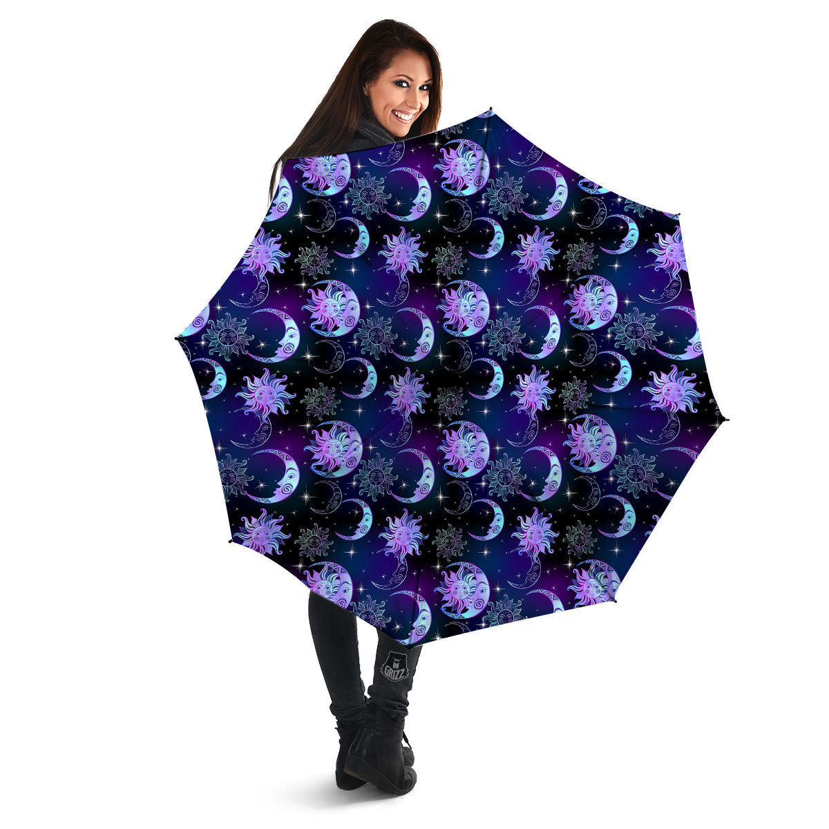 Sun And Moon Galaxy Celestial Print Umbrella-grizzshop