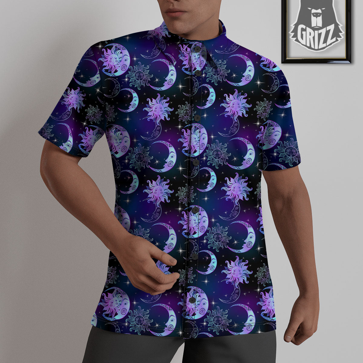 Sun And Moon Galaxy Celestial Print Untucked Shirts-grizzshop
