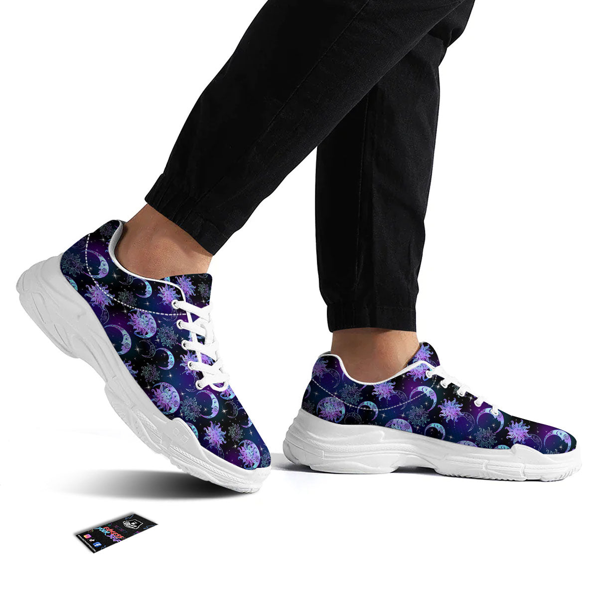 Sun And Moon Galaxy Celestial Print White Chunky Shoes-grizzshop