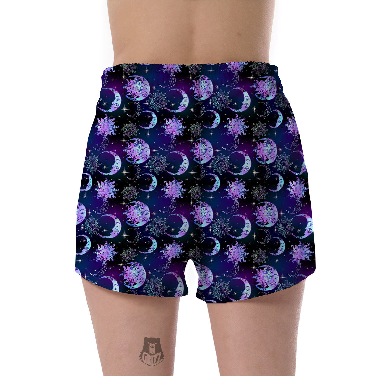 Sun And Moon Galaxy Celestial Print Women's Shorts-grizzshop