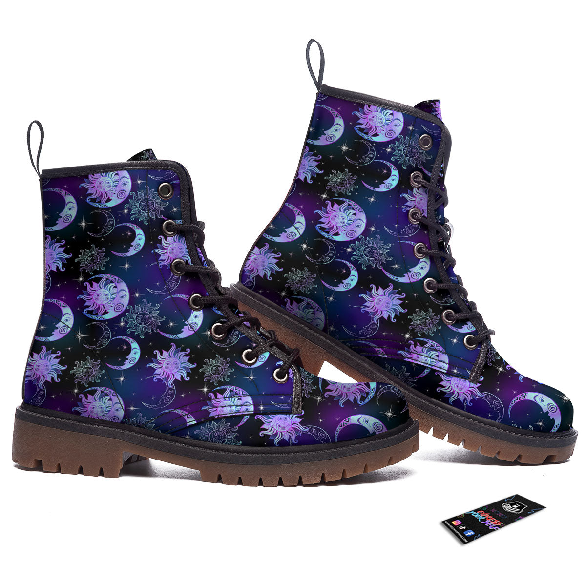 Sun And Moon Galaxy Celestial Print Work Boots-grizzshop