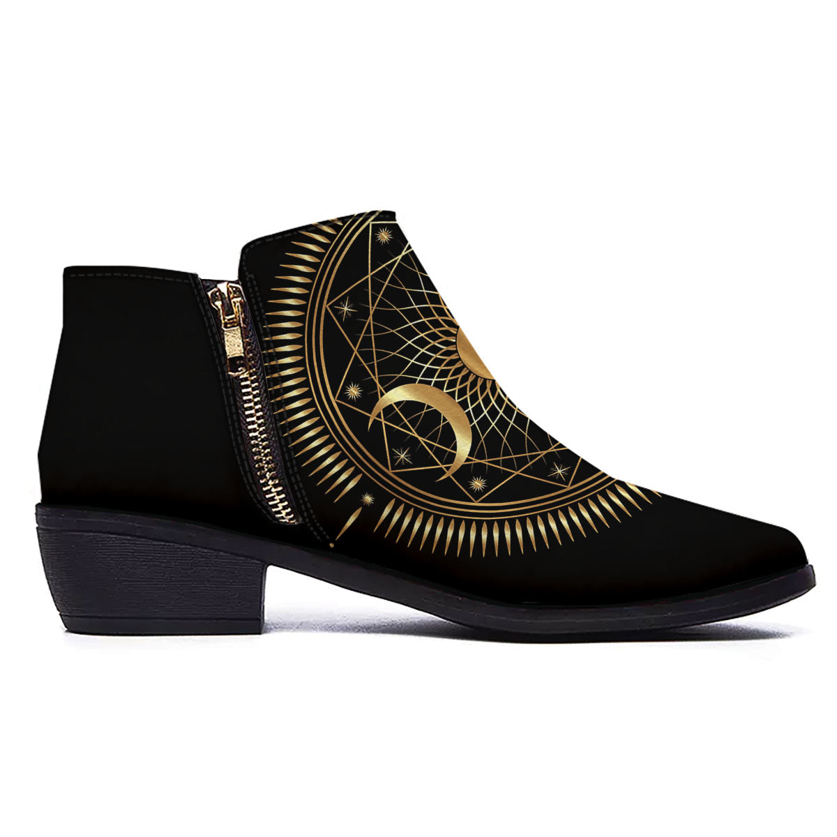 Sun And Moon Geometric Celestial Print Ankle Boots-grizzshop