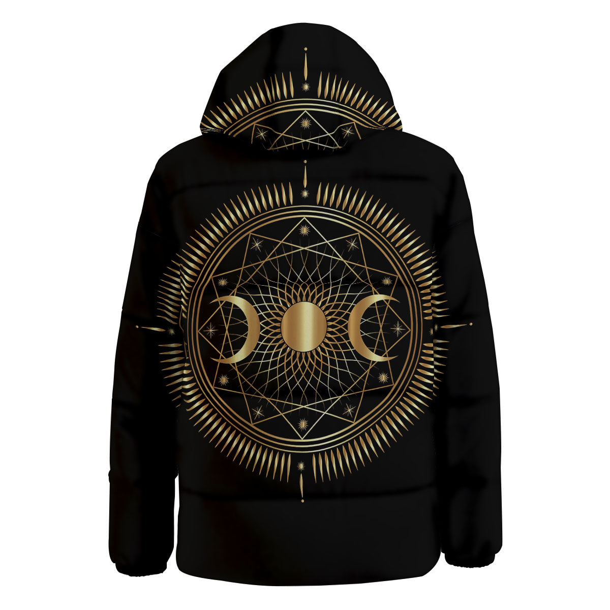 Sun And Moon Geometric Celestial Print Down Jacket-grizzshop