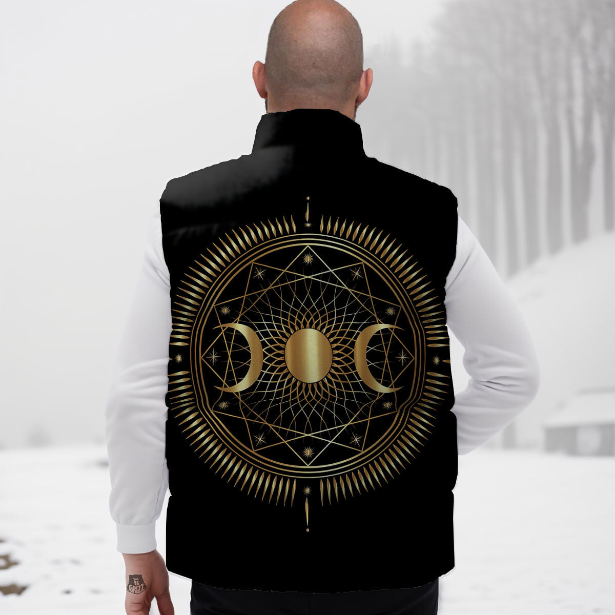 Sun And Moon Geometric Celestial Print Down Vest