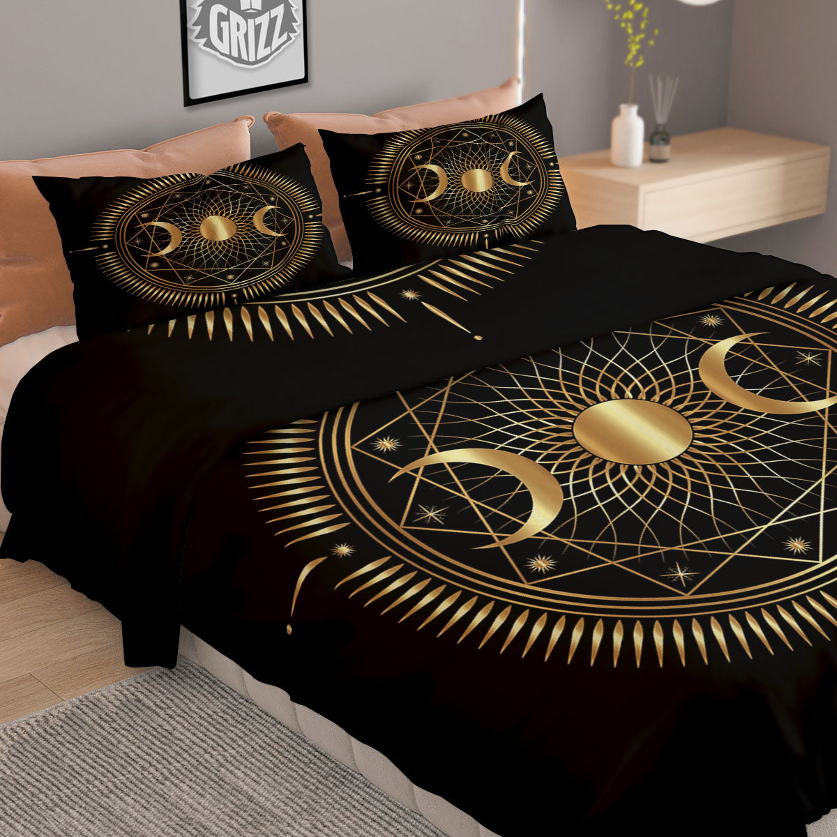 Sun And Moon Geometric Celestial Print Duvet Cover Bedding Set