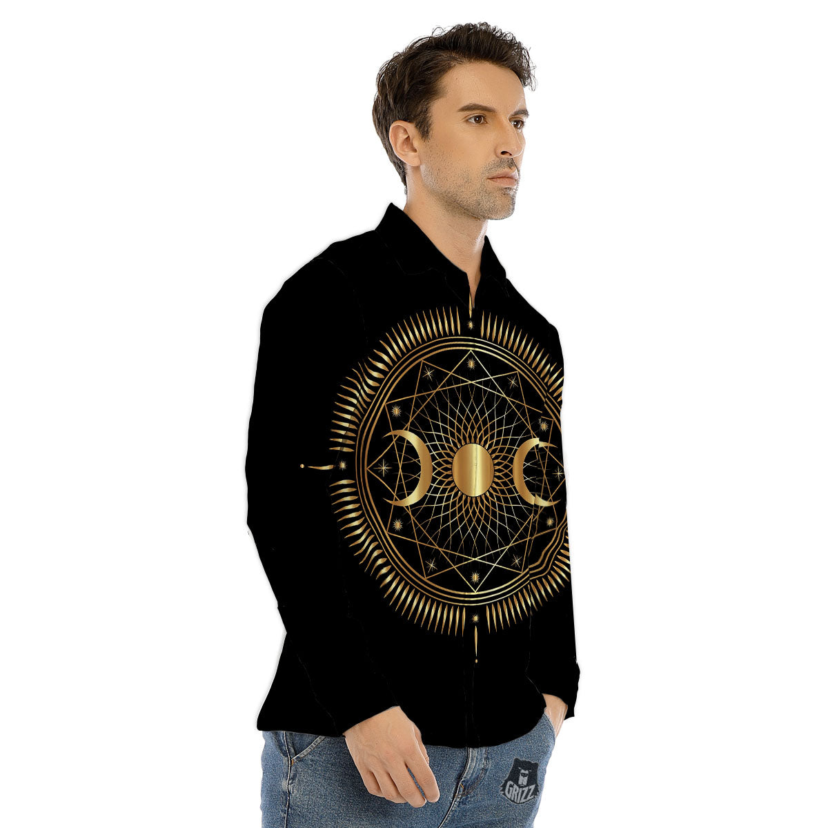 Sun And Moon Geometric Celestial Print Men's Dress Shirts-grizzshop