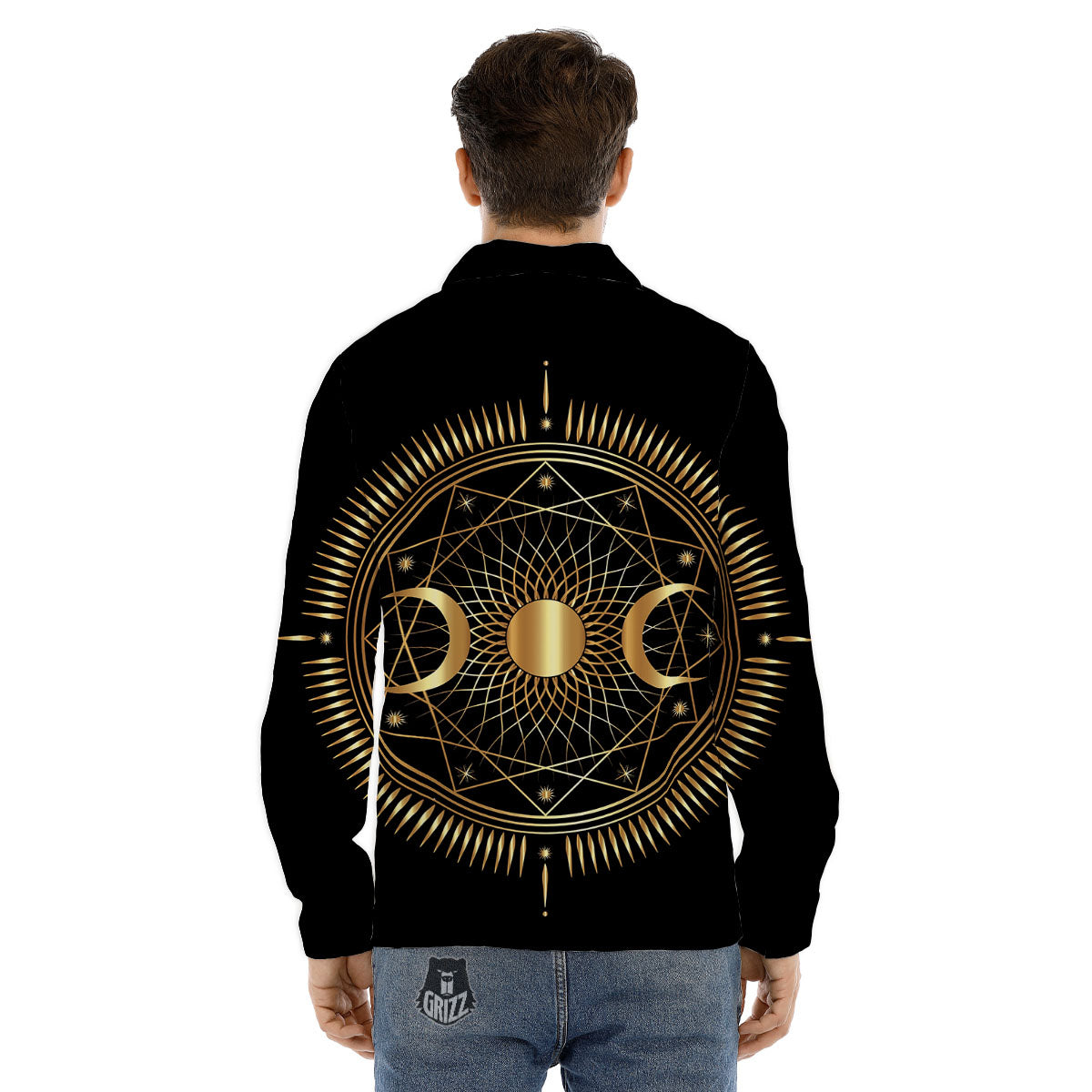Sun And Moon Geometric Celestial Print Men's Dress Shirts-grizzshop