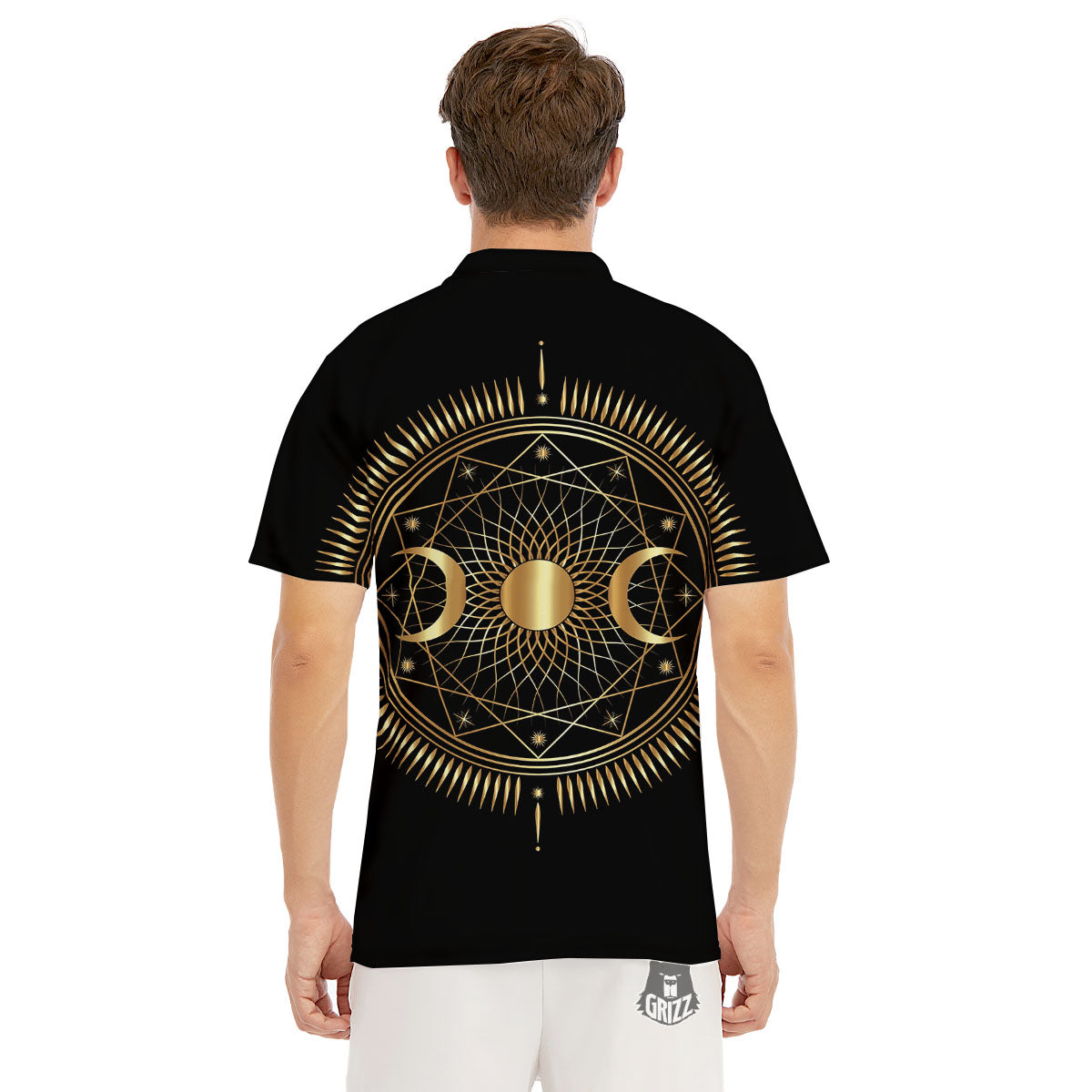 Sun And Moon Geometric Celestial Print Men's Golf Shirts-grizzshop