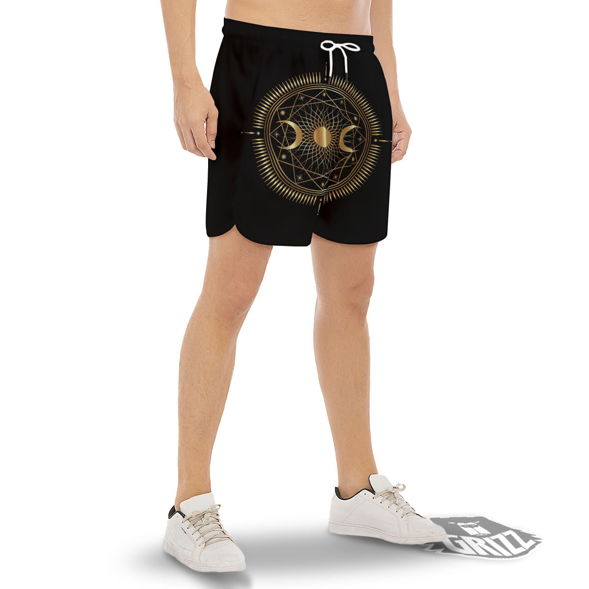 Sun And Moon Geometric Celestial Print Men's Gym Shorts-grizzshop