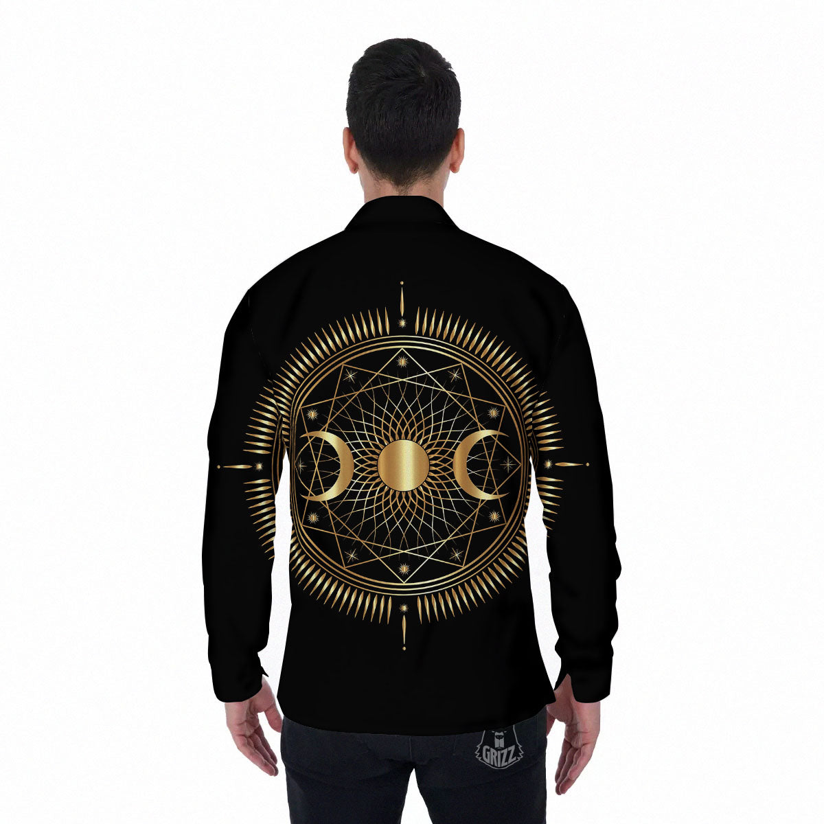Sun And Moon Geometric Celestial Print Men's Long Sleeve Shirts-grizzshop