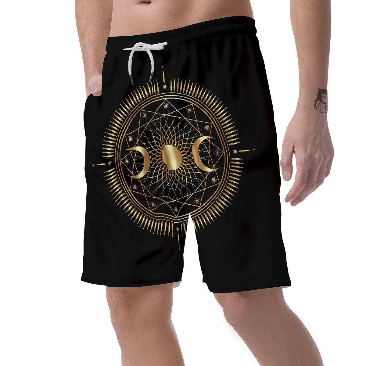 Sun And Moon Geometric Celestial Print Men's Shorts-grizzshop