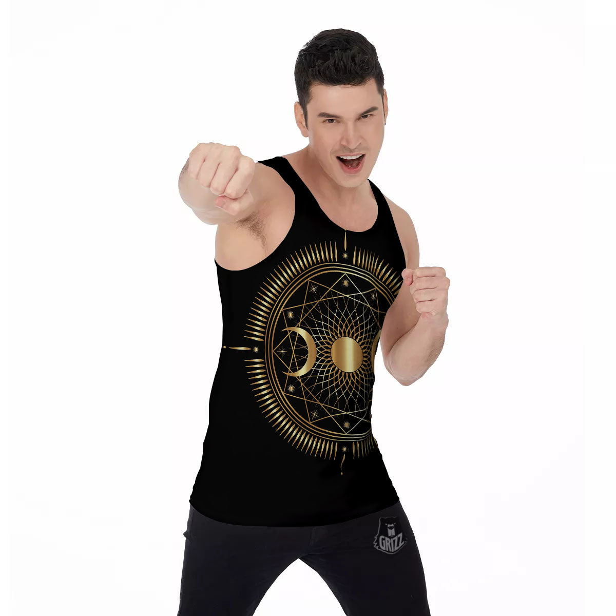 Sun And Moon Geometric Celestial Print Men's Tank Top-grizzshop