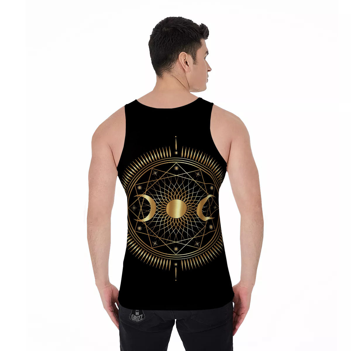 Sun And Moon Geometric Celestial Print Men's Tank Top-grizzshop