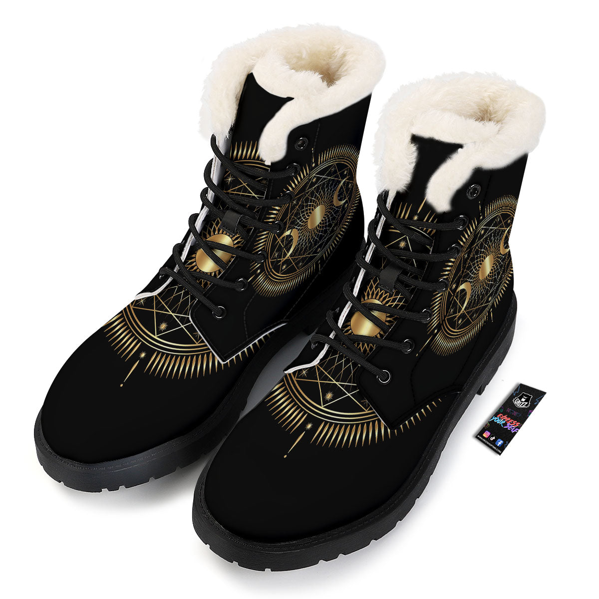 Sun And Moon Geometric Celestial Print Winter Boots-grizzshop