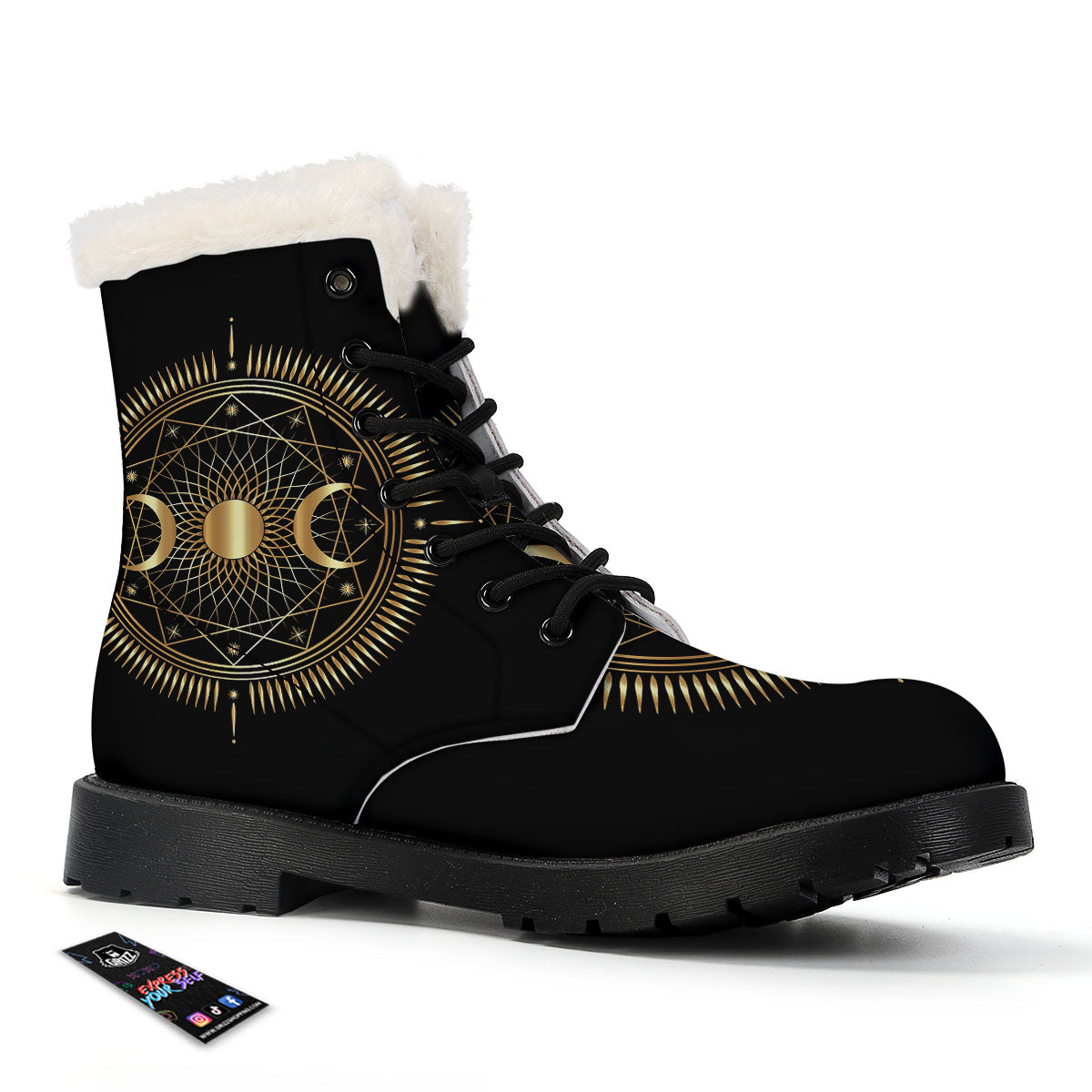 Sun And Moon Geometric Celestial Print Winter Boots-grizzshop