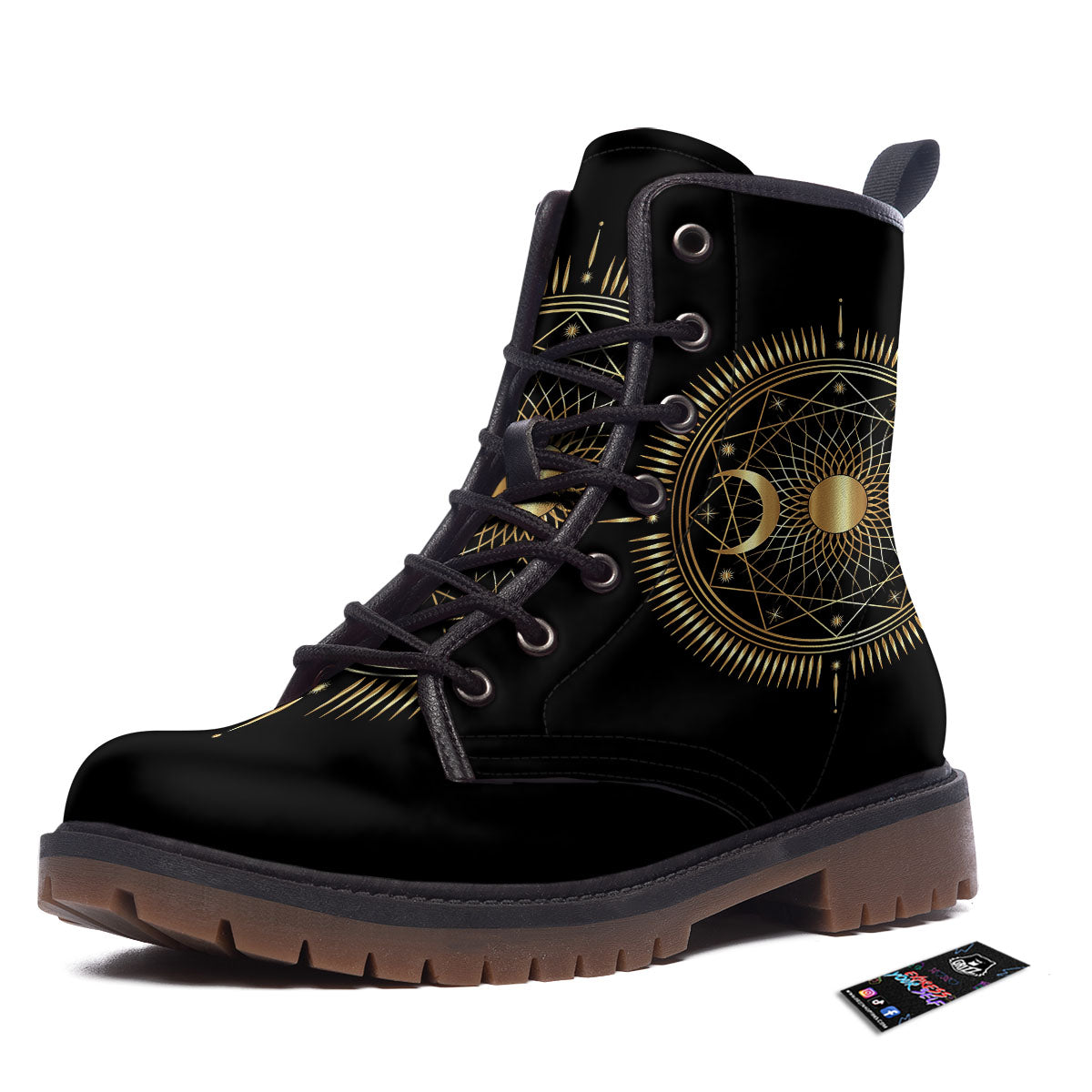Sun And Moon Geometric Celestial Print Work Boots-grizzshop