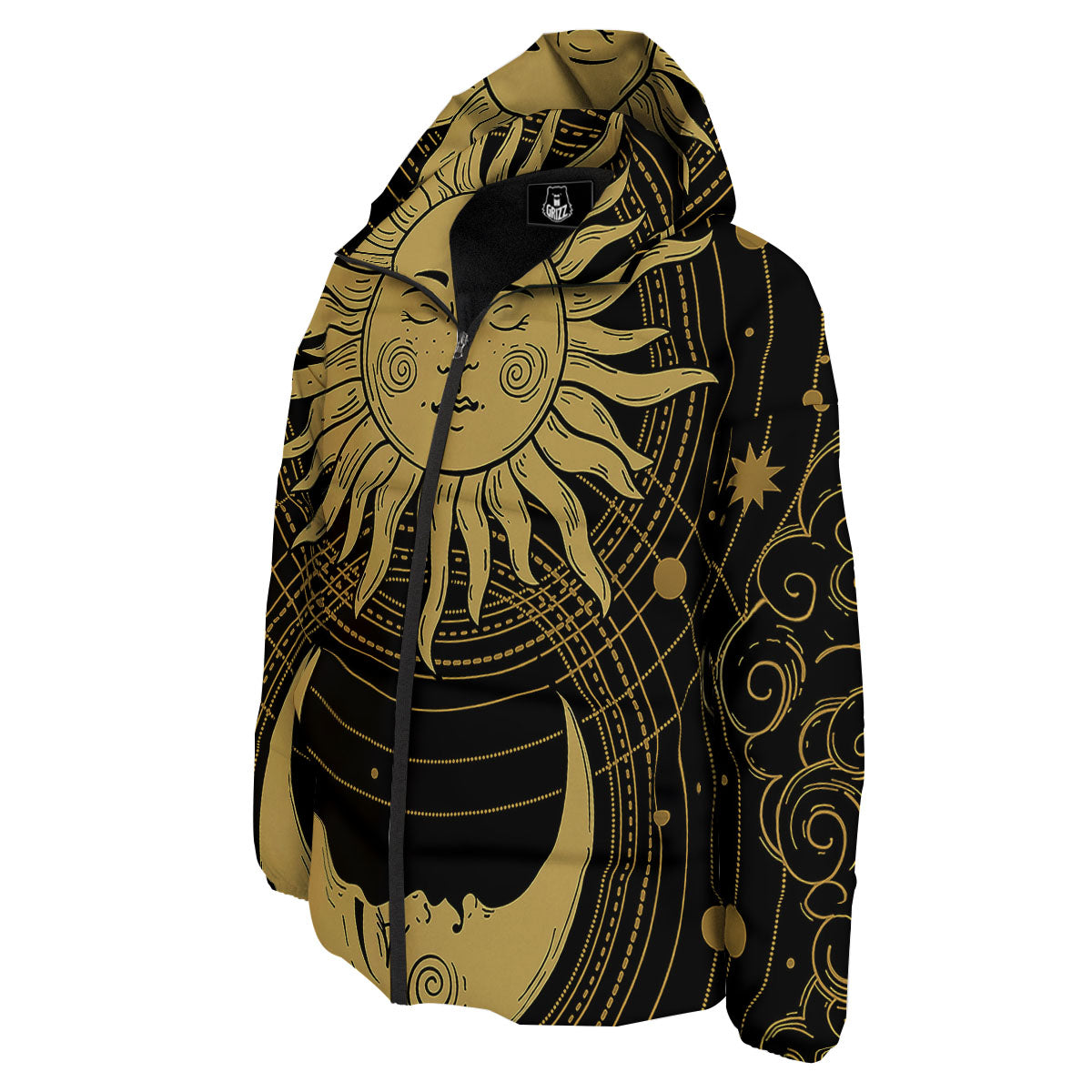 Sun And Vintage Moon Print Down Jacket-grizzshop