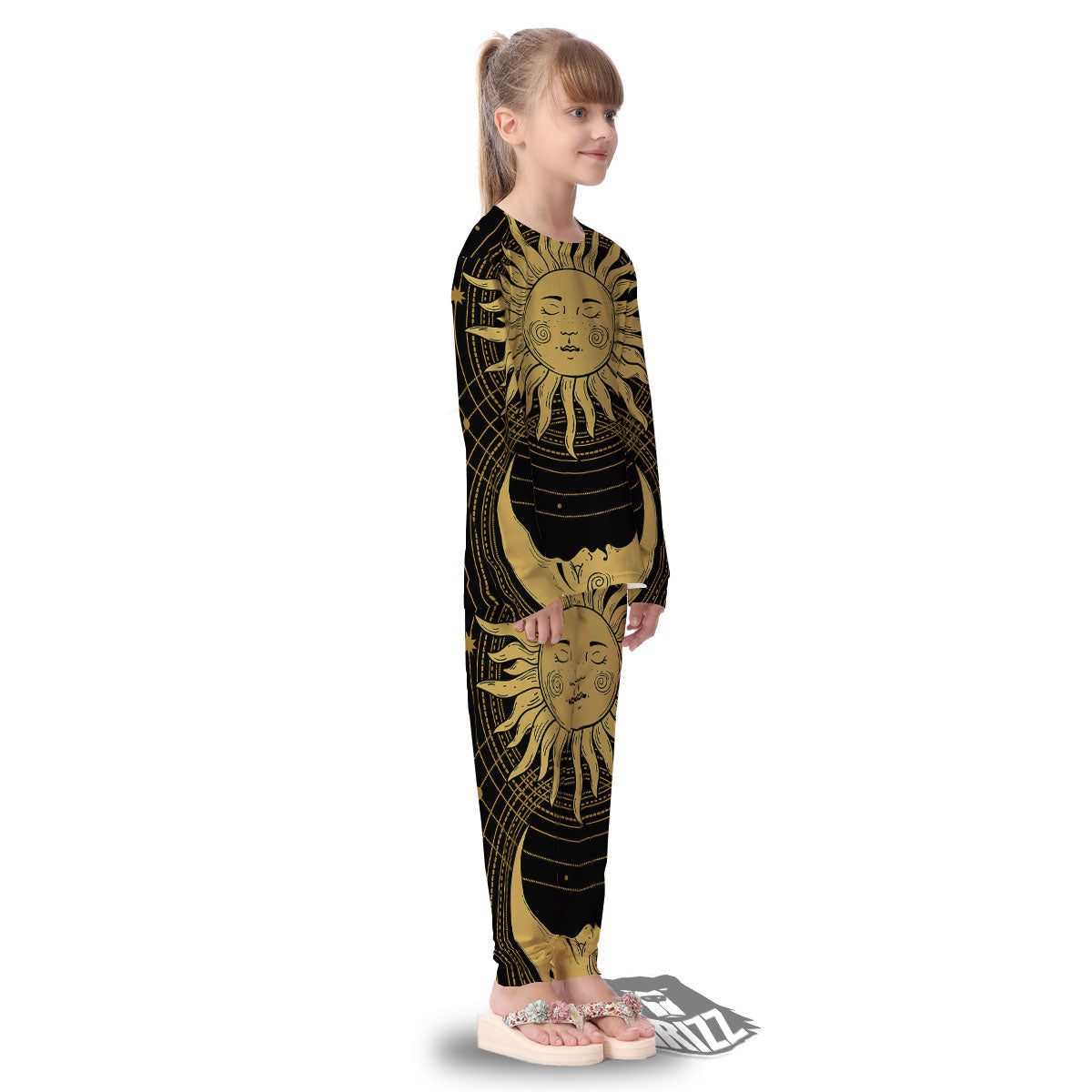 Sun And Vintage Moon Print Kid's Pajamas-grizzshop
