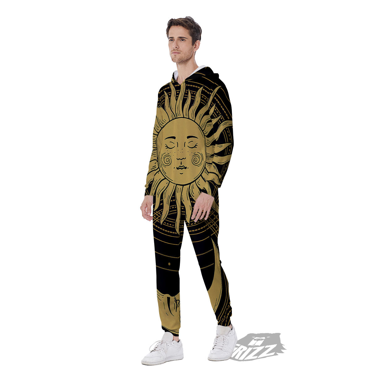 Sun And Vintage Moon Print Men's Jumpsuit-grizzshop