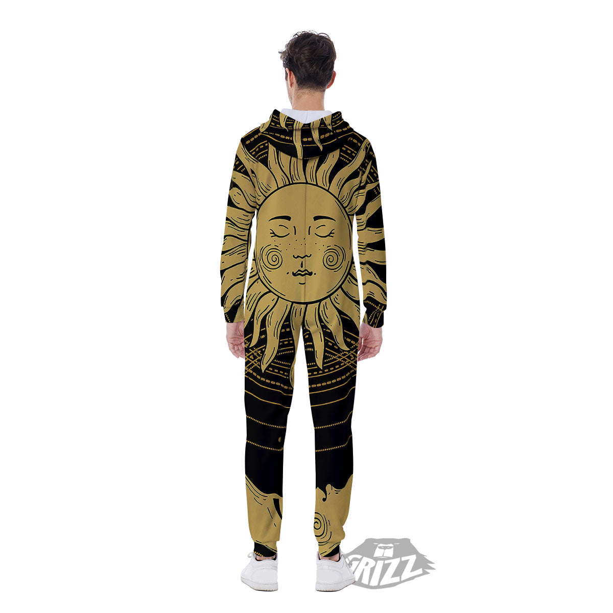 Sun And Vintage Moon Print Men's Jumpsuit-grizzshop