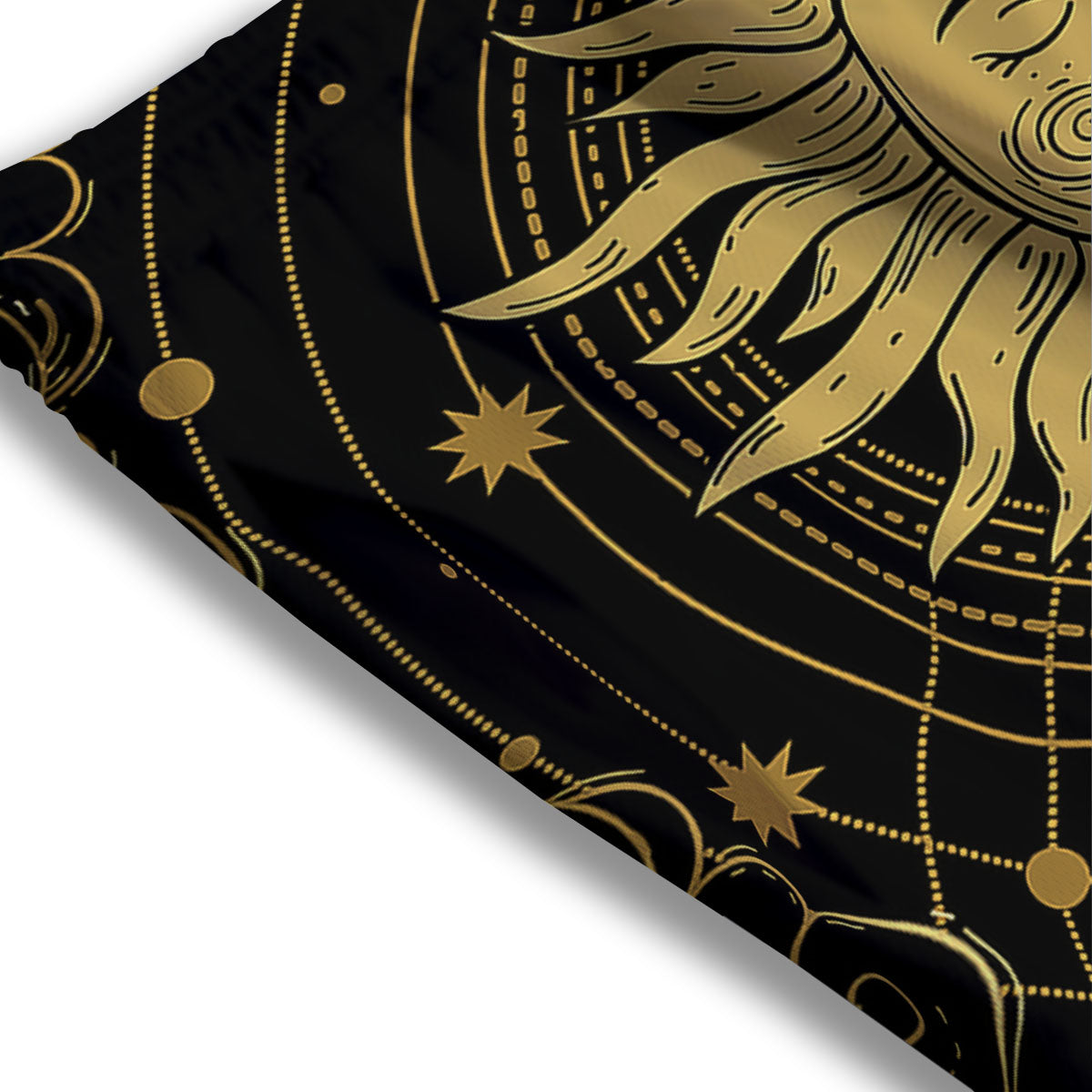 Sun And Vintage Moon Print Mesh Shorts