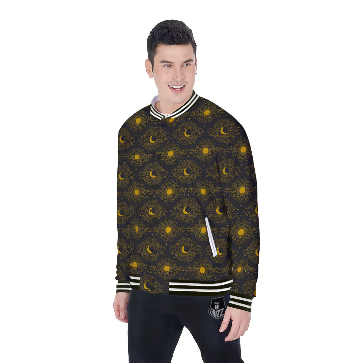 Sun And Vintage Moon Print Pattern Baseball Jacket-grizzshop