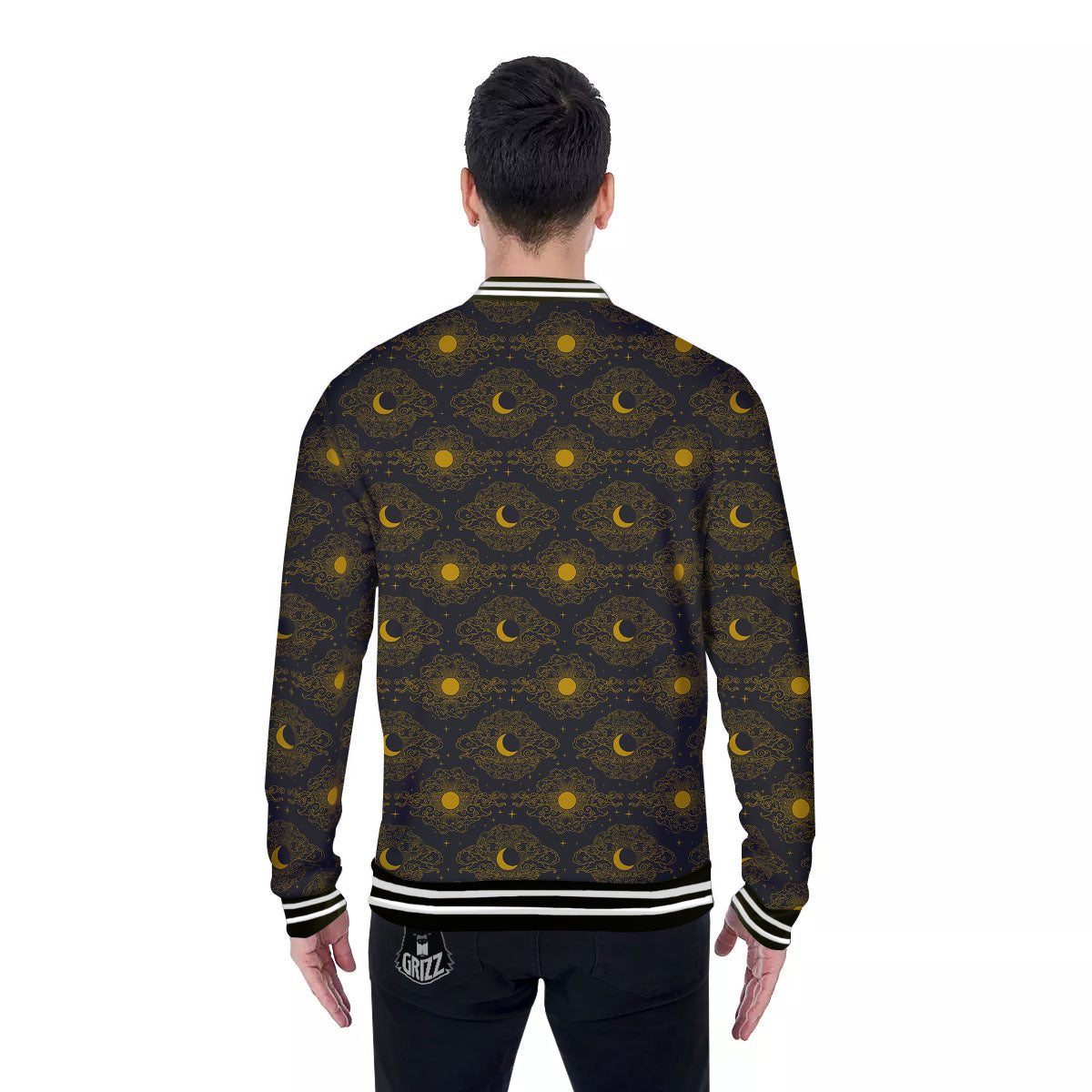 Sun And Vintage Moon Print Pattern Baseball Jacket-grizzshop