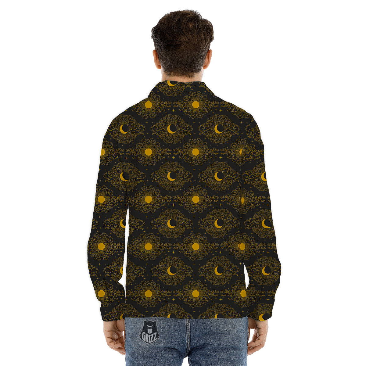 Sun And Vintage Moon Print Pattern Men's Dress Shirts-grizzshop