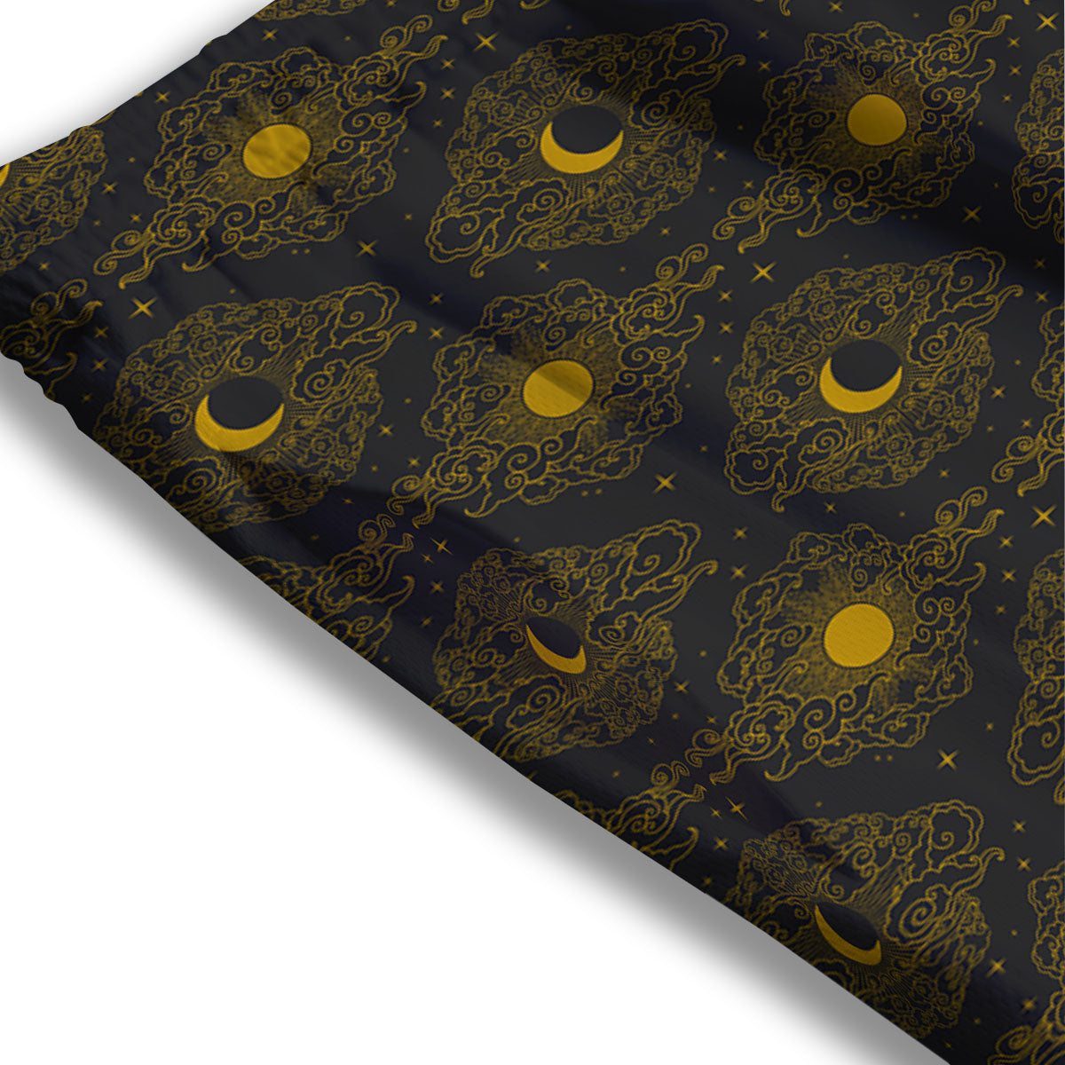 Sun And Vintage Moon Print Pattern Mesh Shorts