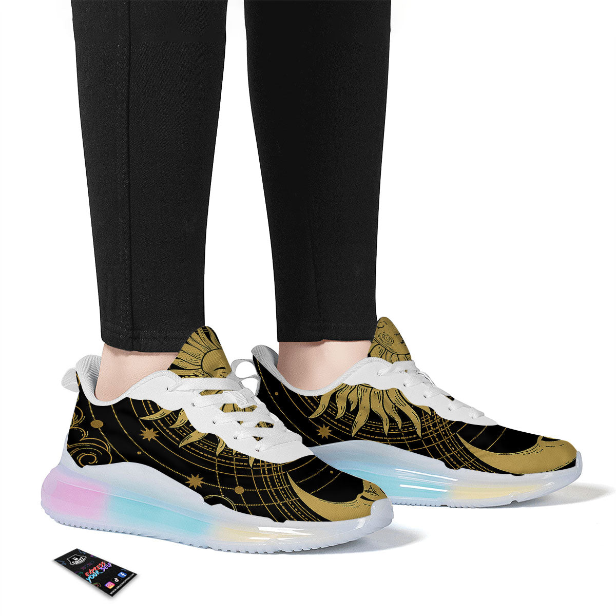 Sun And Vintage Moon Print Running Sneakers-grizzshop