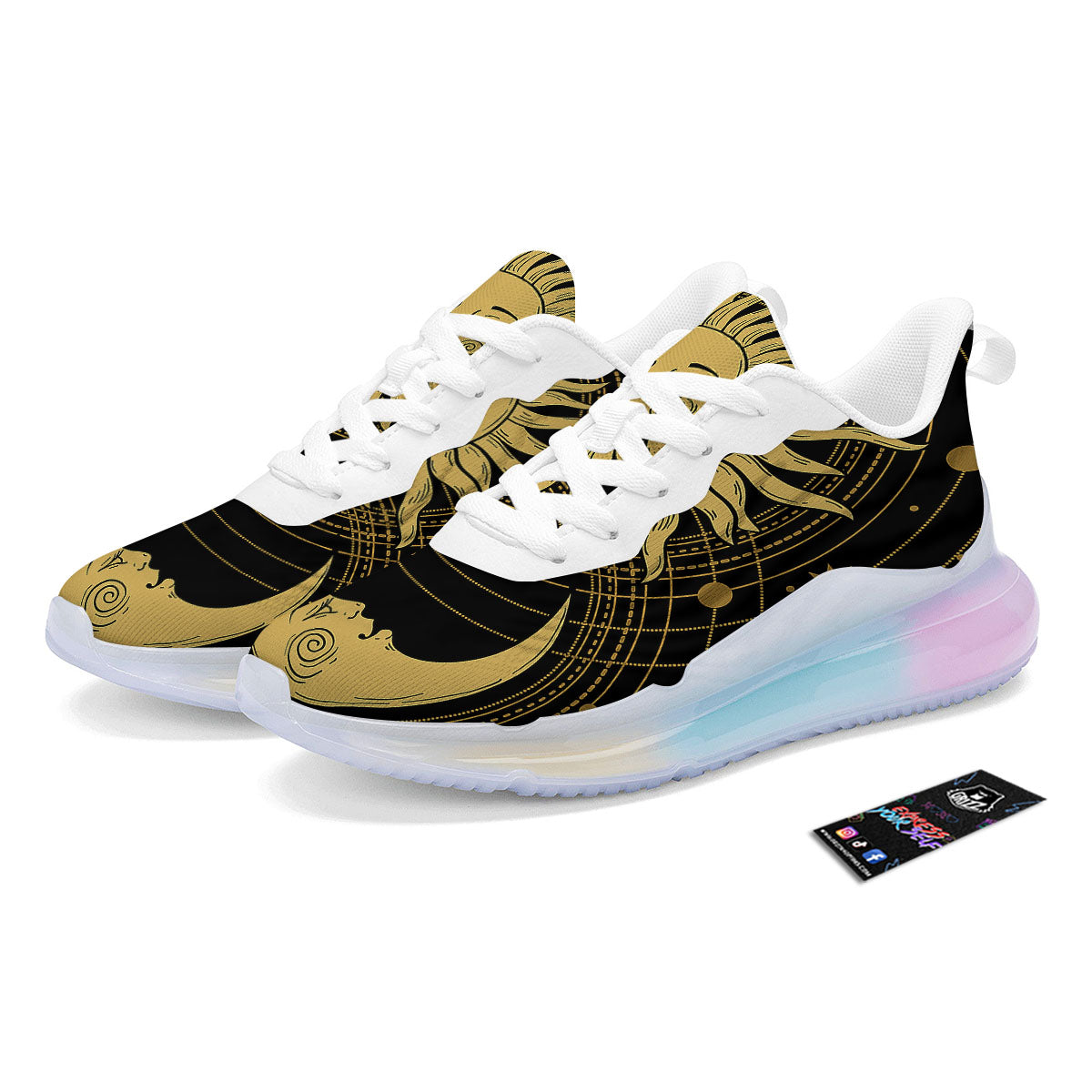 Sun And Vintage Moon Print Running Sneakers-grizzshop