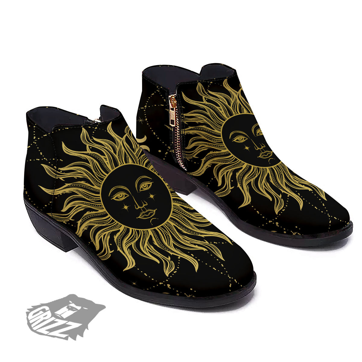 Sun Celestial Vintage Print Ankle Boots-grizzshop