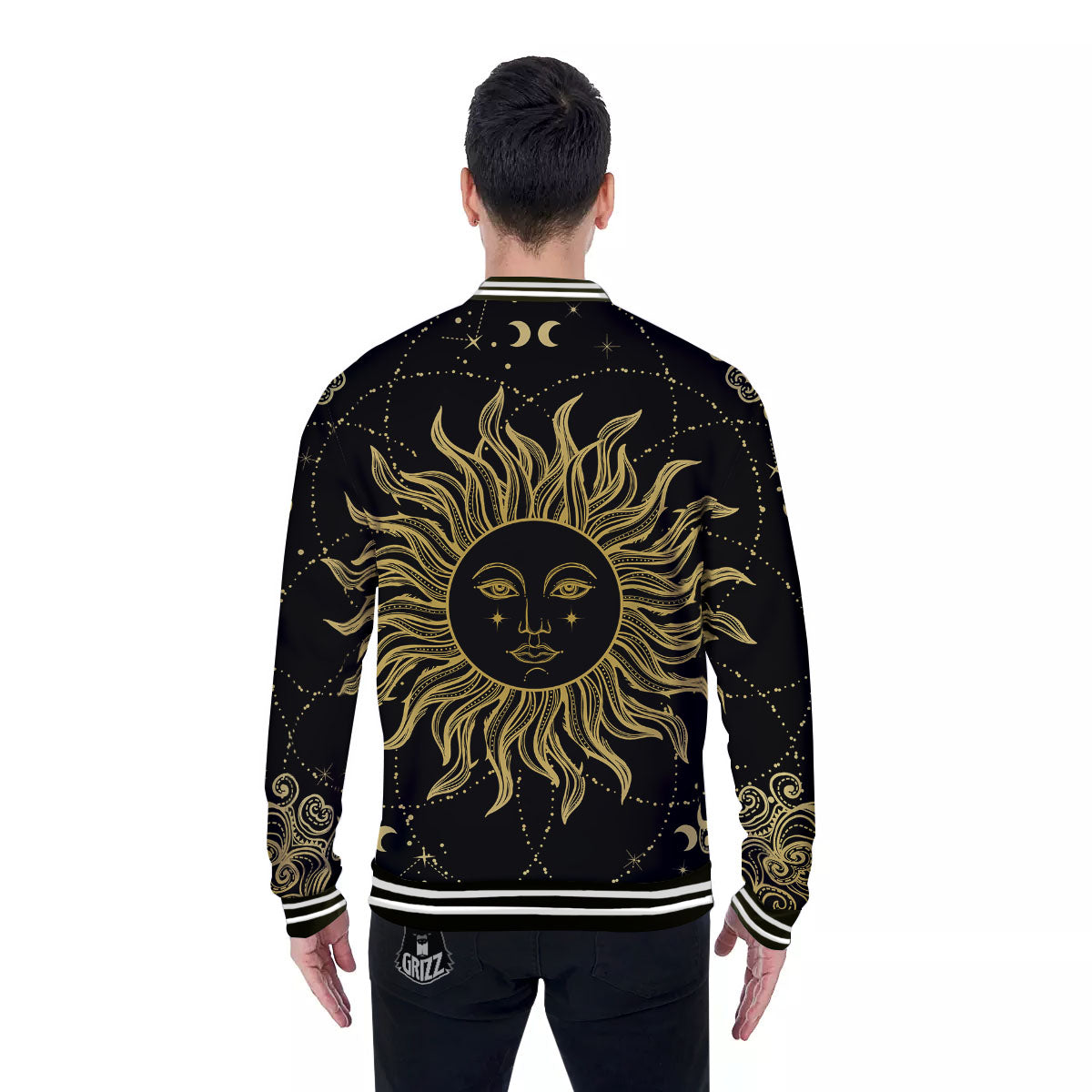 Sun Celestial Vintage Print Baseball Jacket-grizzshop