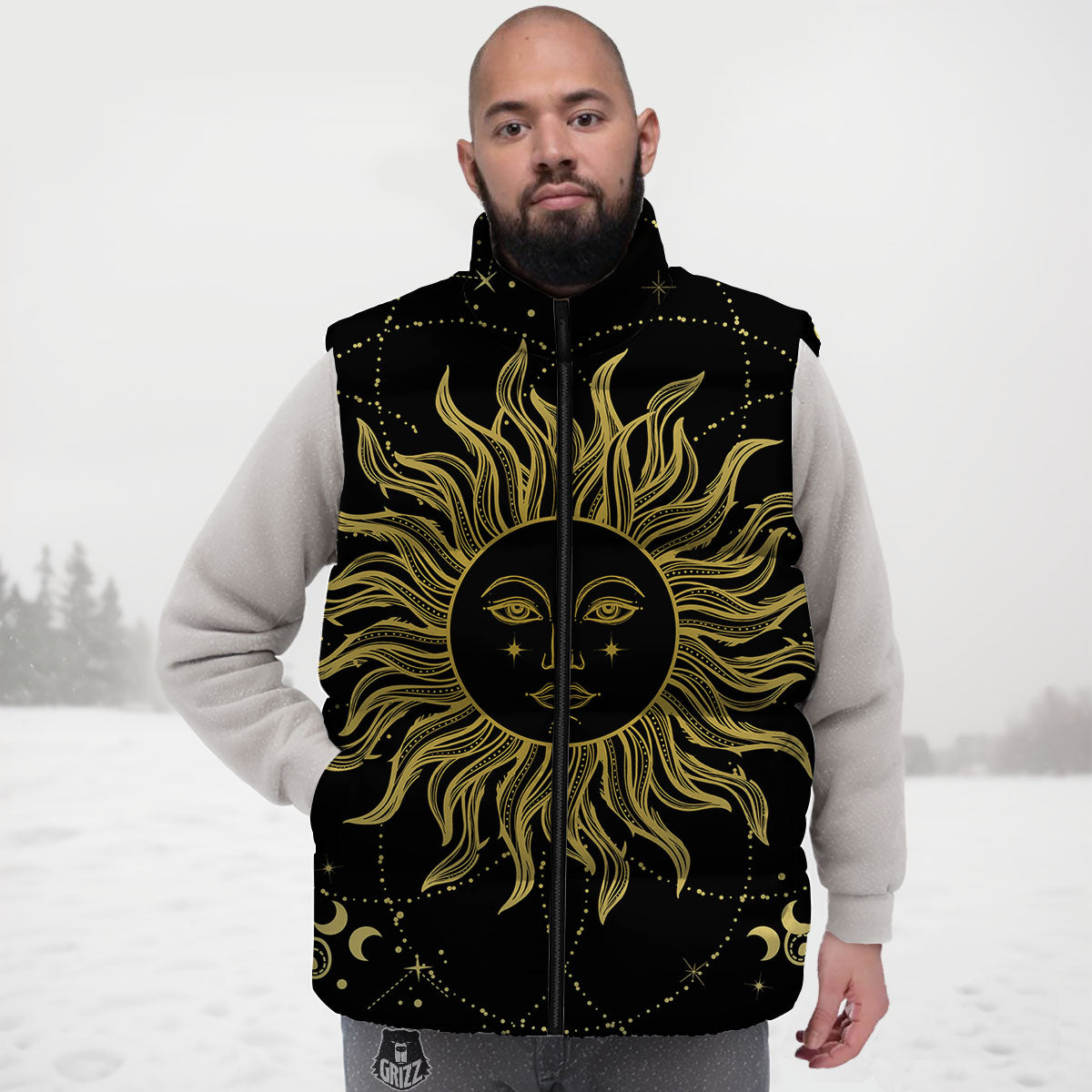 Sun Celestial Vintage Print Down Vest