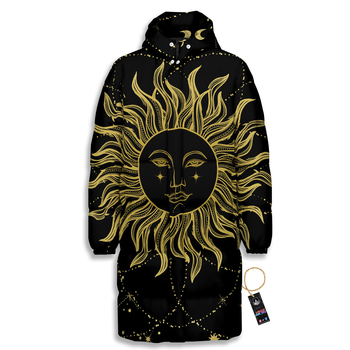 Sun Celestial Vintage Print Long Down Jacket-grizzshop