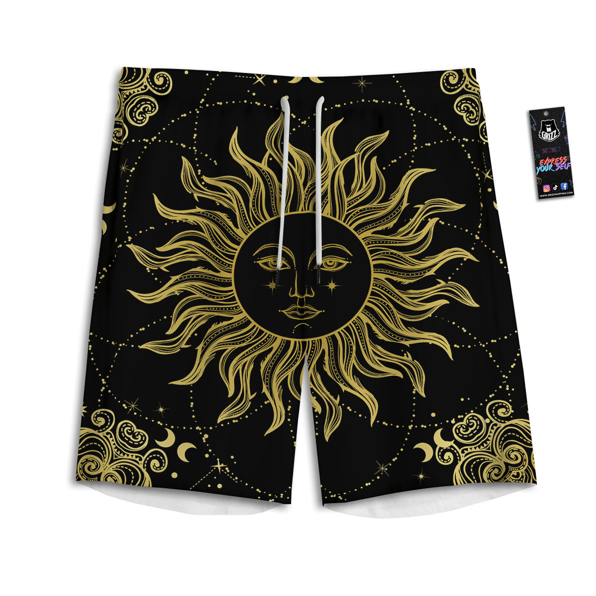 Sun Celestial Vintage Print Men's Athletic Shorts
