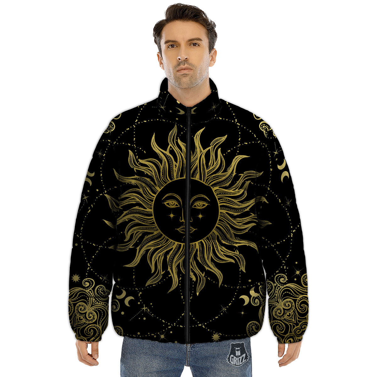 Sun Celestial Vintage Print Puffer Jacket-grizzshop